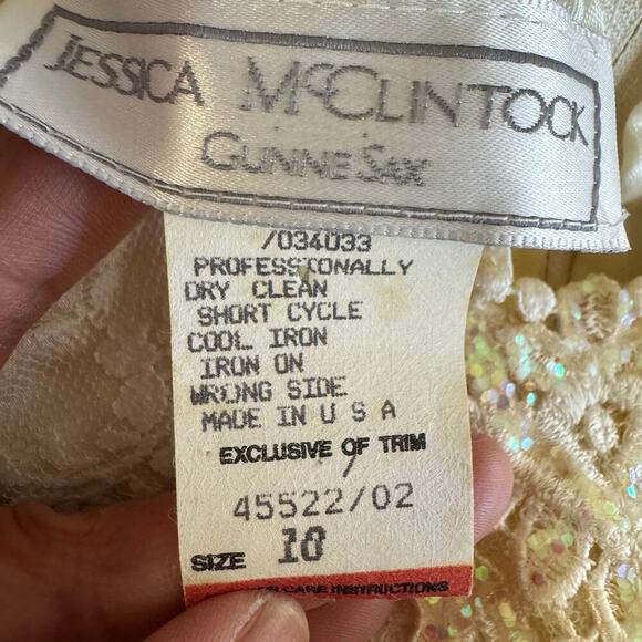 VINTAGE Gunne Sax Jessica Mclintock Girl's Cream Lace Gown Dress Size 10 - Picture 6 of 6